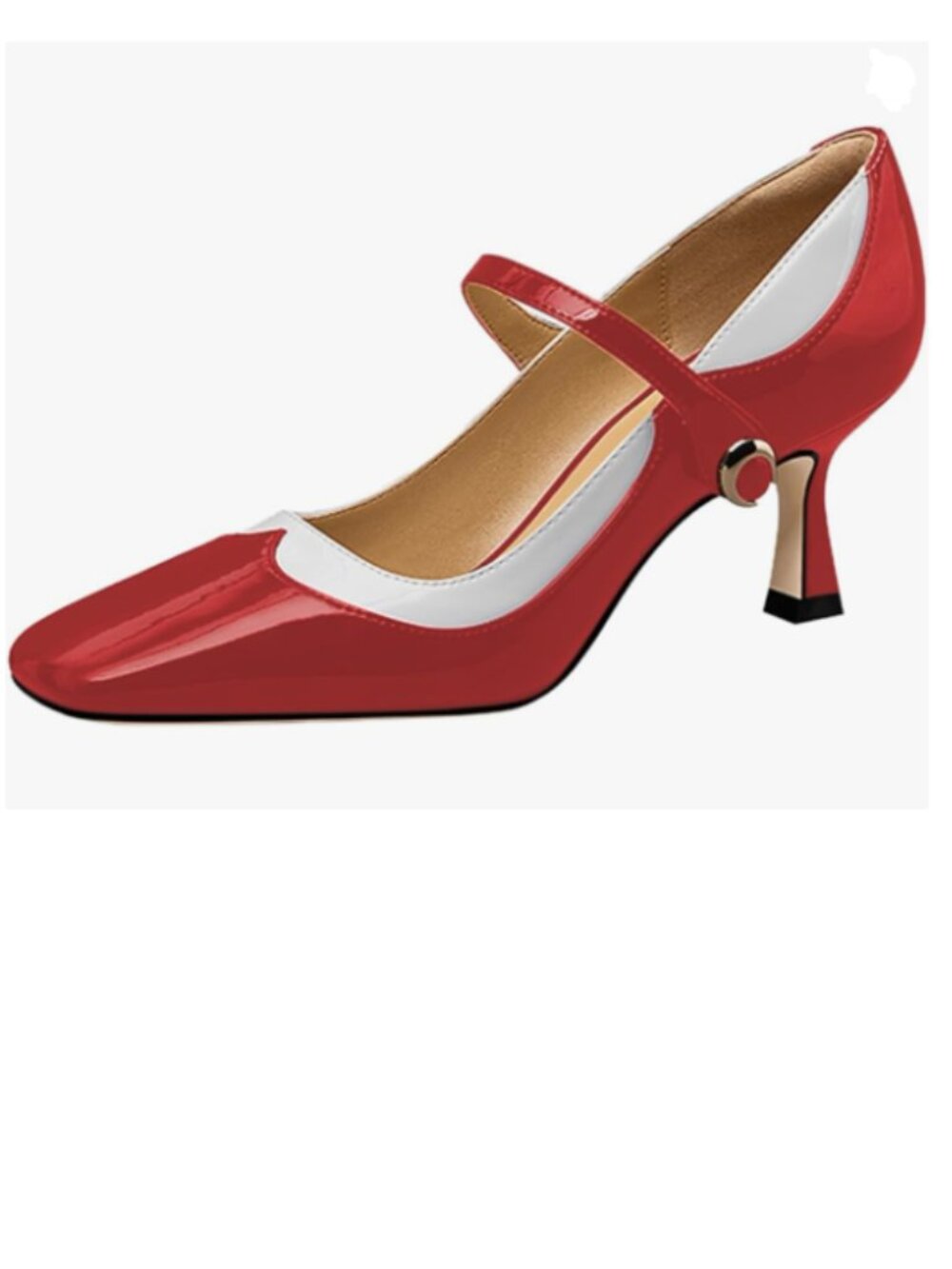 YDN Red Square Toe Mary Janes Pumps Fashion Mid Heels Ankle Strap Dancing Shoes